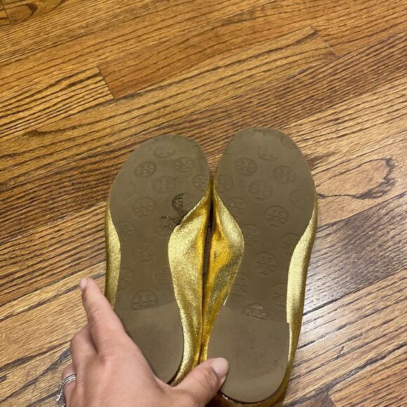Authentic Tory Burch Gold Glitter Reva Flats size 7 - Picture 4 of 5